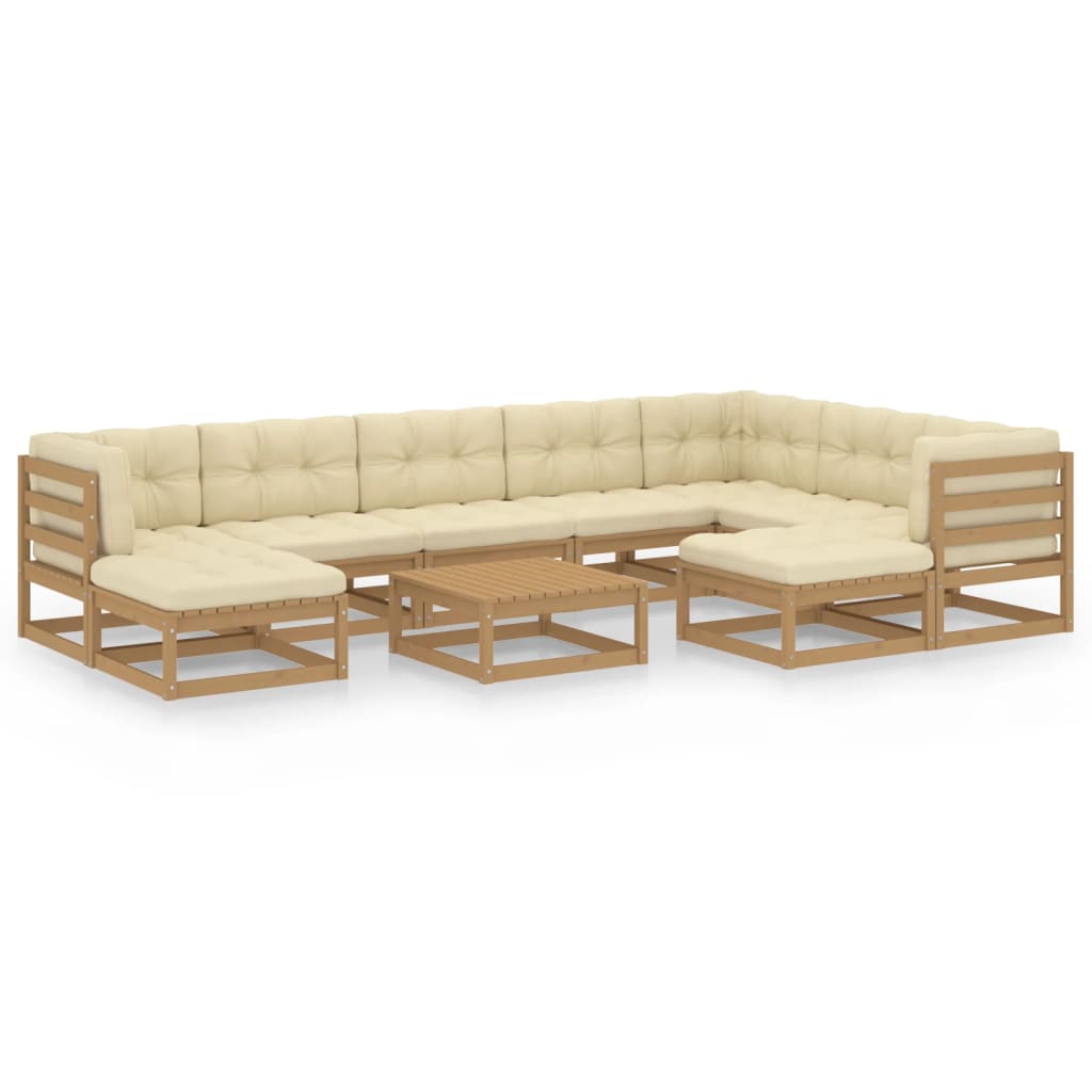 10-tlg. Garten-Lounge-Set Kissen Honigbraun Kiefer Massivholz
